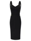 Elisabetta Franchi Fitted Midi Dress With Gold Accents In Black