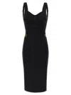 Elisabetta Franchi Fitted Midi Dress With Gold Accents In Black