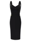 Elisabetta Franchi Fitted Midi Dress With Gold Accents In Black
