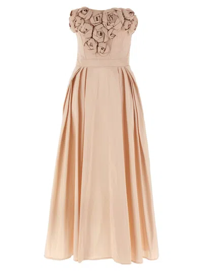Elisabetta Franchi Corset-style Long Floral Appliqué Dress