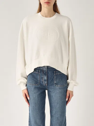Elisabetta Franchi Maxi Logo Embossed Sweatshirt In White