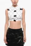 Elisabetta Franchi Cotton Blend Crop Top With Back Criss Cross Detail In White