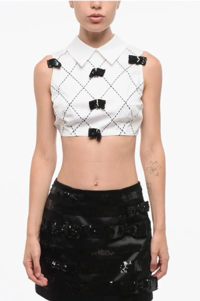 Elisabetta Franchi Cotton Blend Crop Top With Back Criss Cross Detail In White