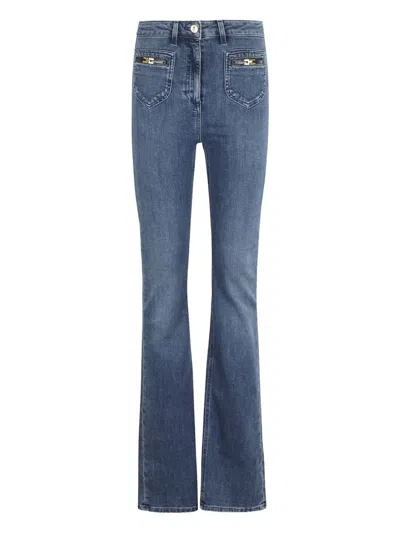 Elisabetta Franchi Cotton Blend Flare Jeans In Blue