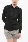 Elisabetta Franchi Cotton Blend Tuxedo Shirt With Hidden Buttoning In Blue