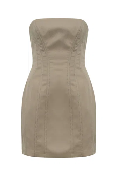 Elisabetta Franchi Cotton Bustier Dress In Greige