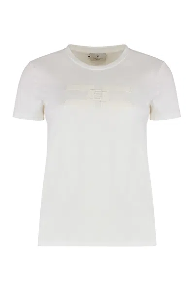 Elisabetta Franchi Cotton Crew-neck T-shirt In Neutral