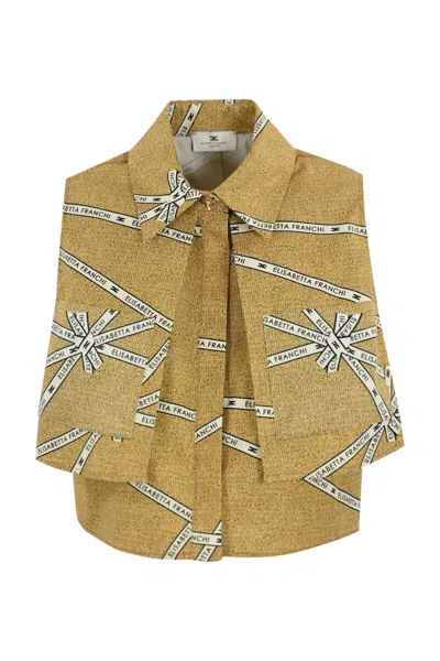 ELISABETTA FRANCHI COTTON CROP SHIRT WITH RIBBON PATTERN