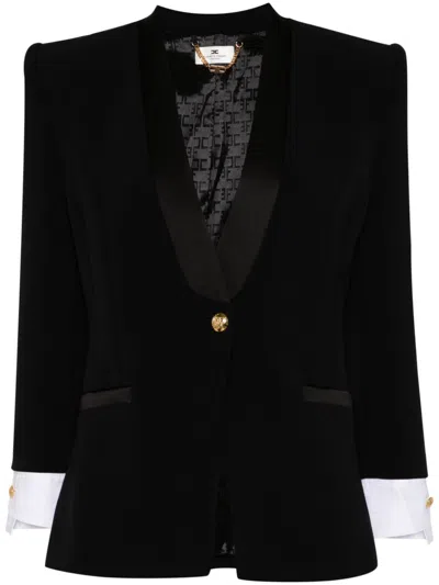 Elisabetta Franchi Cotton-cuffs Crepe Blazer In Black