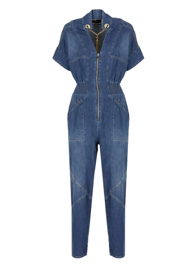 Elisabetta Franchi Cotton Denim Jumpsuit In Blue Denim