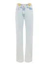 Elisabetta Franchi Cotton Denim Trousers With Braces In Medium Wash