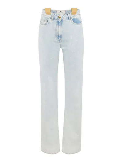 Elisabetta Franchi Cotton Denim Trousers With Braces In Medium Wash
