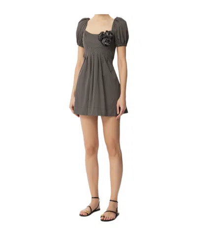 Elisabetta Franchi Cotton Dress With Polka Dot Print And Embroidered Roses In Black/butter