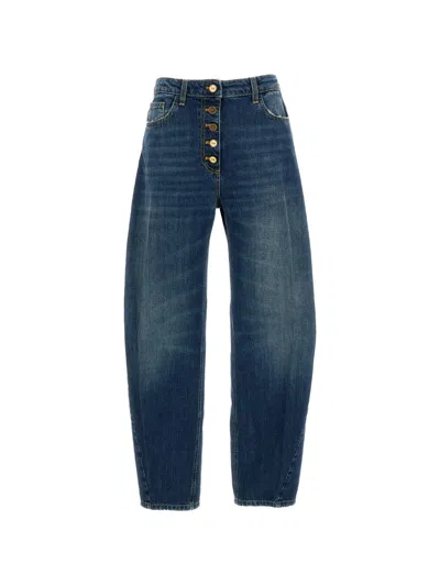 Elisabetta Franchi Cotton Faded Button-fly Jeans In Blue