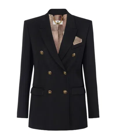 Elisabetta Franchi Cotton Gabardine Jacket With Jewel Buttons In Black