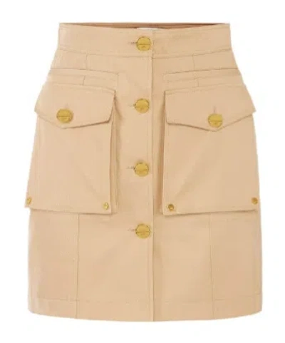 Elisabetta Franchi Cotton Gabardine Miniskirt With Cargo Pockets In Nude