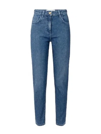 Elisabetta Franchi Cotton Jeans With Rhinestones In Medium Wash