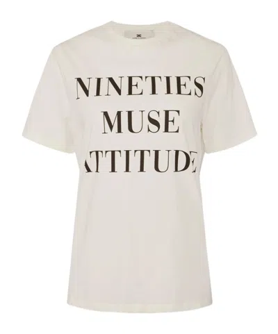 Elisabetta Franchi Cotton Jersey T-shirt With Lettering In Neutral