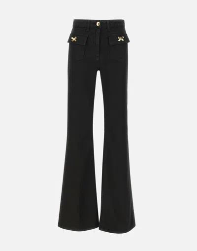 Elisabetta Franchi Cotton Jeweled Bow Black Jeans