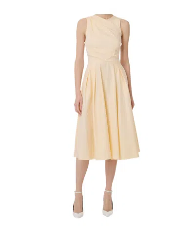 Elisabetta Franchi Cotton Poplin Dress With Logo Detail In Lemonade