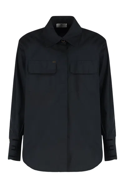 Elisabetta Franchi Cotton Poplin Shirt In Black