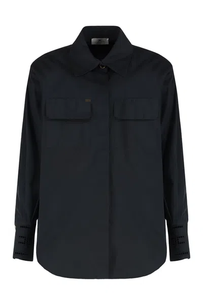 Elisabetta Franchi Cotton Poplin Shirt In Blue