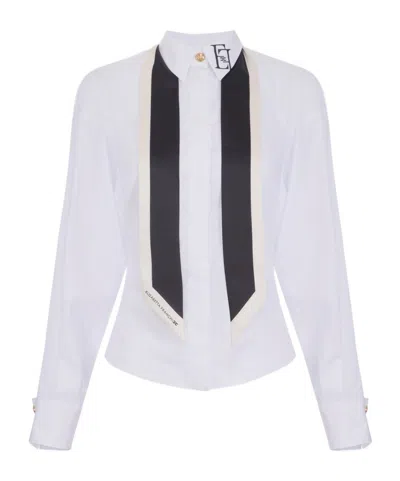 Elisabetta Franchi Cotton Poplin Shirt With Foulard Scarf In White