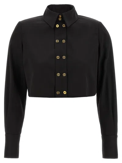 ELISABETTA FRANCHI COTTON SATIN CROPPED SHIRT WITH PADDED SHOULDERS