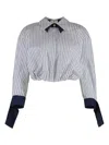 Elisabetta Franchi Oltremare Striped Cropped Shirt In White