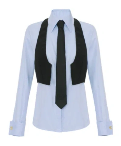 Elisabetta Franchi Cotton Shirt With Tie And Waistcoat In White