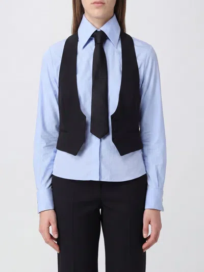 Elisabetta Franchi Cotton Shirt With Vest And Tie In Blue