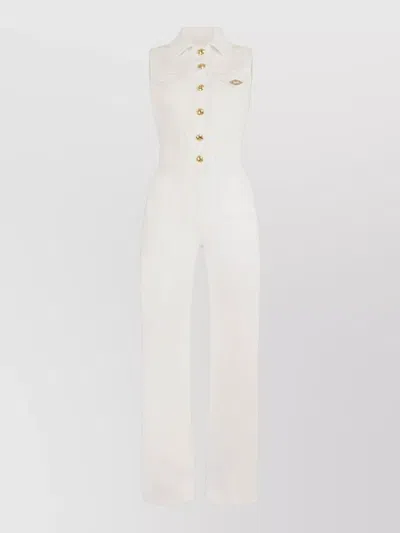 Elisabetta Franchi Cotton Stretch Tailored Sleeveless Utility Jumpsuit In White