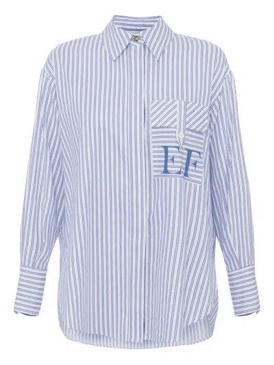 Elisabetta Franchi Cotton Striped Poplin Shirt In White
