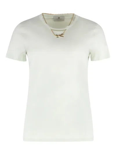 Elisabetta Franchi Light Green Round Neck T-shirt In White
