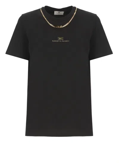 ELISABETTA FRANCHI COTTON T-SHIRT WITH EMBOSSED LOGO