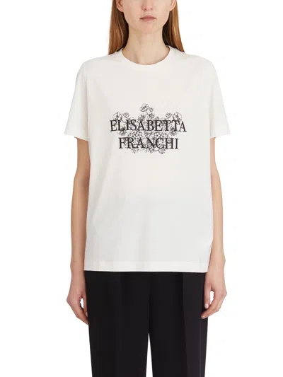 Elisabetta Franchi Cotton T-shirt With Embroidery In White