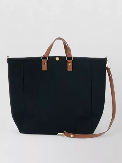 Elisabetta Franchi Cotton Tote Bag Adjustable Shoulder Strap In Black