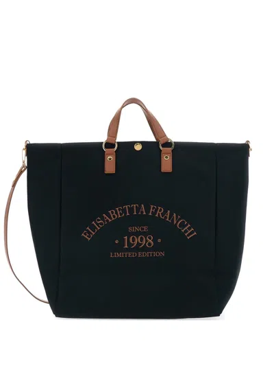 Elisabetta Franchi Cotton Tote Bag In Black