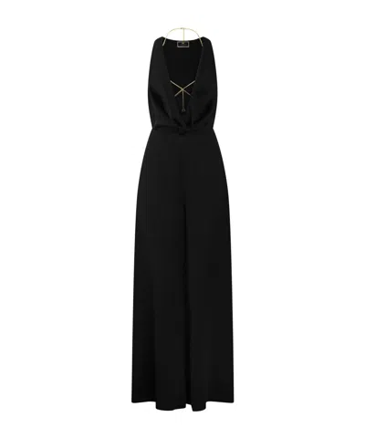 Elisabetta Franchi Cowl Neck Body-chain Jumpsuit In Black