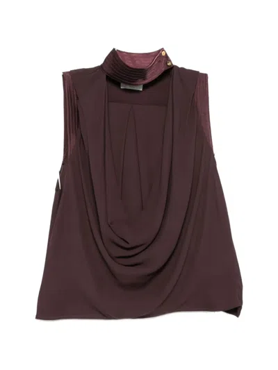 Elisabetta Franchi Cowl Neck Buttoned Blouse In Brown