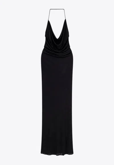 Elisabetta Franchi Cowl-neck Midi Halter Dress In Black
