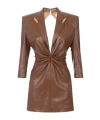 Elisabetta Franchi Crackled Leather-effect Dress With Lapels In Brown