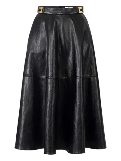 Elisabetta Franchi Crackled Leather-effect Skirt With Logo Details Clothing In Black