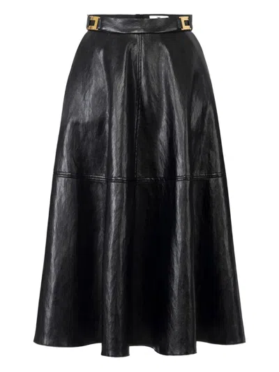 ELISABETTA FRANCHI ELISABETTA FRANCHI CRACKLED LEATHER-EFFECT SKIRT WITH LOGO DETAILS CLOTHING
