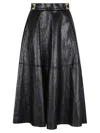 Elisabetta Franchi Crackled Leather-effect Synthetic Maxi Skirt With Flared Hem In Black