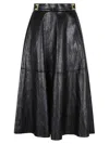 Elisabetta Franchi Crackled Leather-effect Synthetic Maxi Skirt With Flared Hem In Black
