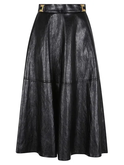ELISABETTA FRANCHI CRACKLED LEATHER-EFFECT SYNTHETIC MAXI SKIRT WITH FLARED HEM