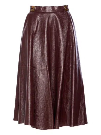ELISABETTA FRANCHI CRACKLED PLAQUE-LOGO LEATHER-EFFECT MIDI SKIRT