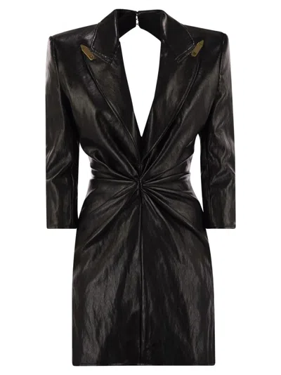 Elisabetta Franchi Craquelé Dress With Lapels In Black