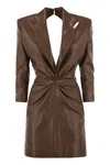 Elisabetta Franchi Crackled Leather-effect Dress With Lapels In Gold